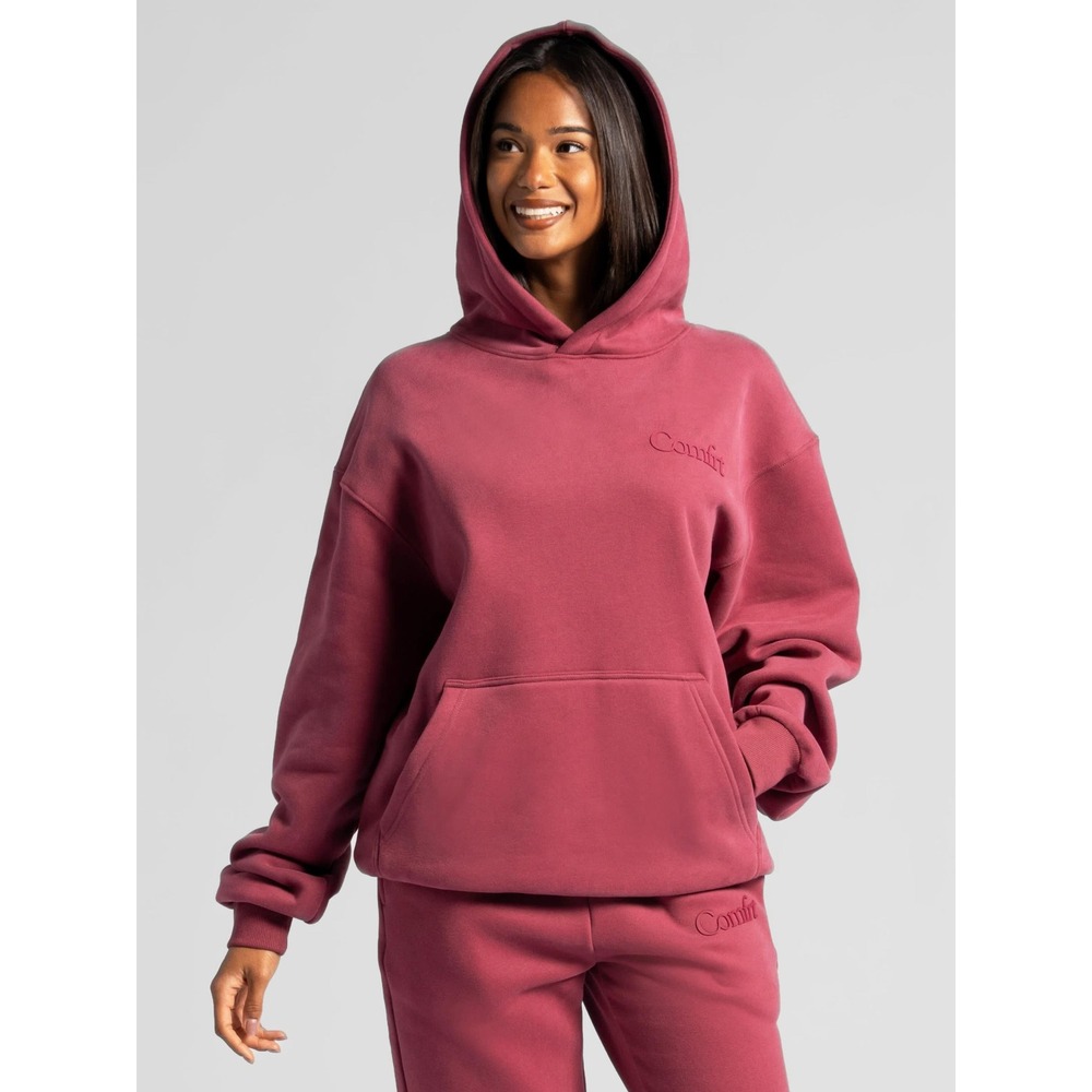 Comfrt Burgundy Rose Signature Oversize Fleece Pullover Hoodie Sweatshirt LARGE